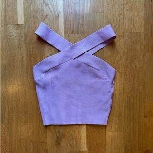 Aritzia Babaton Sculpt Knit Criss Cross Knit Crop Top in Pink Purple 2XS